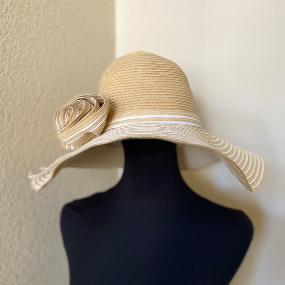 Natural & White Striped Wide Brim Hat - Picture 1 of 3